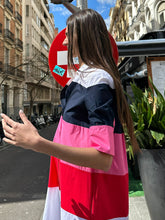 Cargar imagen en el visor de la galería, VESTIDO POPELIN FRANJAS ROSA ROJO
