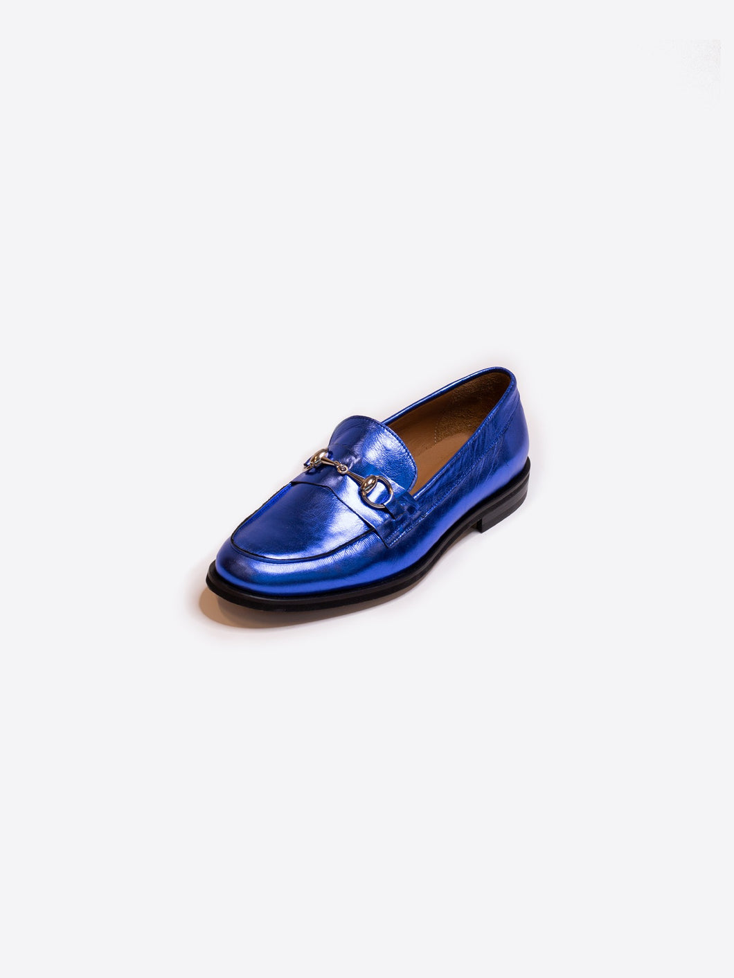 MOCASIN HEBILLA PIEL AZUL METALIZADA